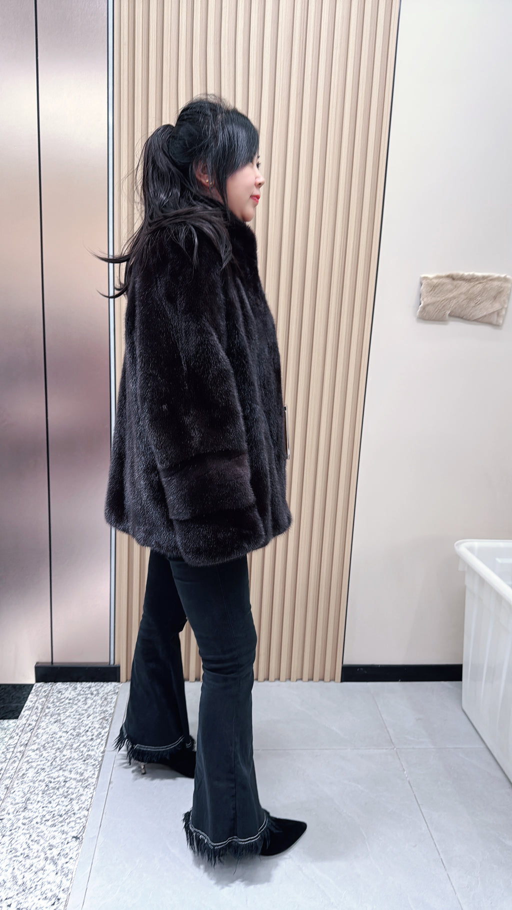No. 091 Dark Brown Stand-Collar Mink Fur Coat