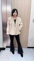 No. 089 Beige V-neck mink fur coat