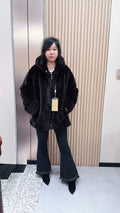 No. 088 Dark Brown Hooded Mink Fur Coat