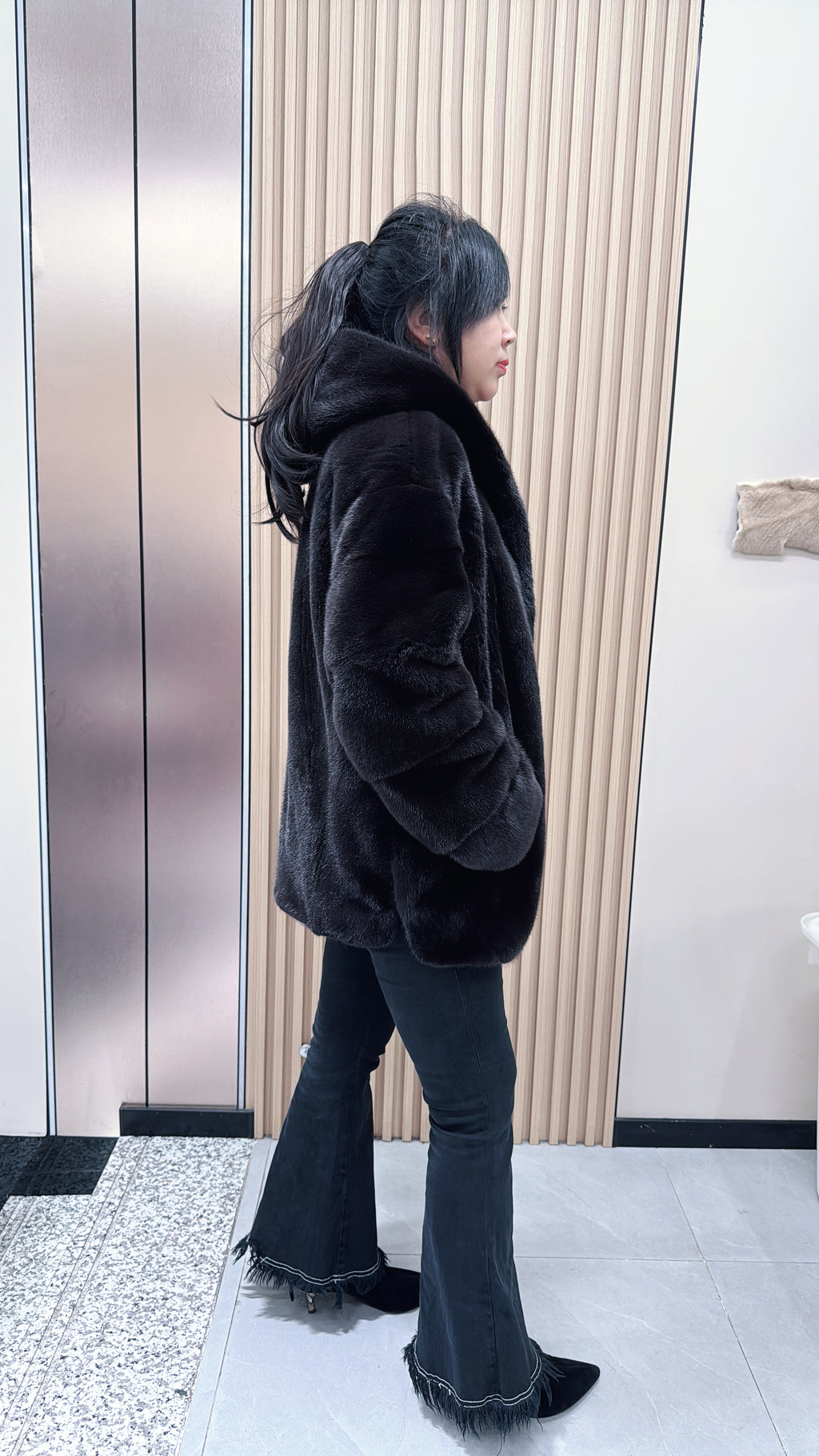 No. 088 Dark Brown Hooded Mink Fur Coat
