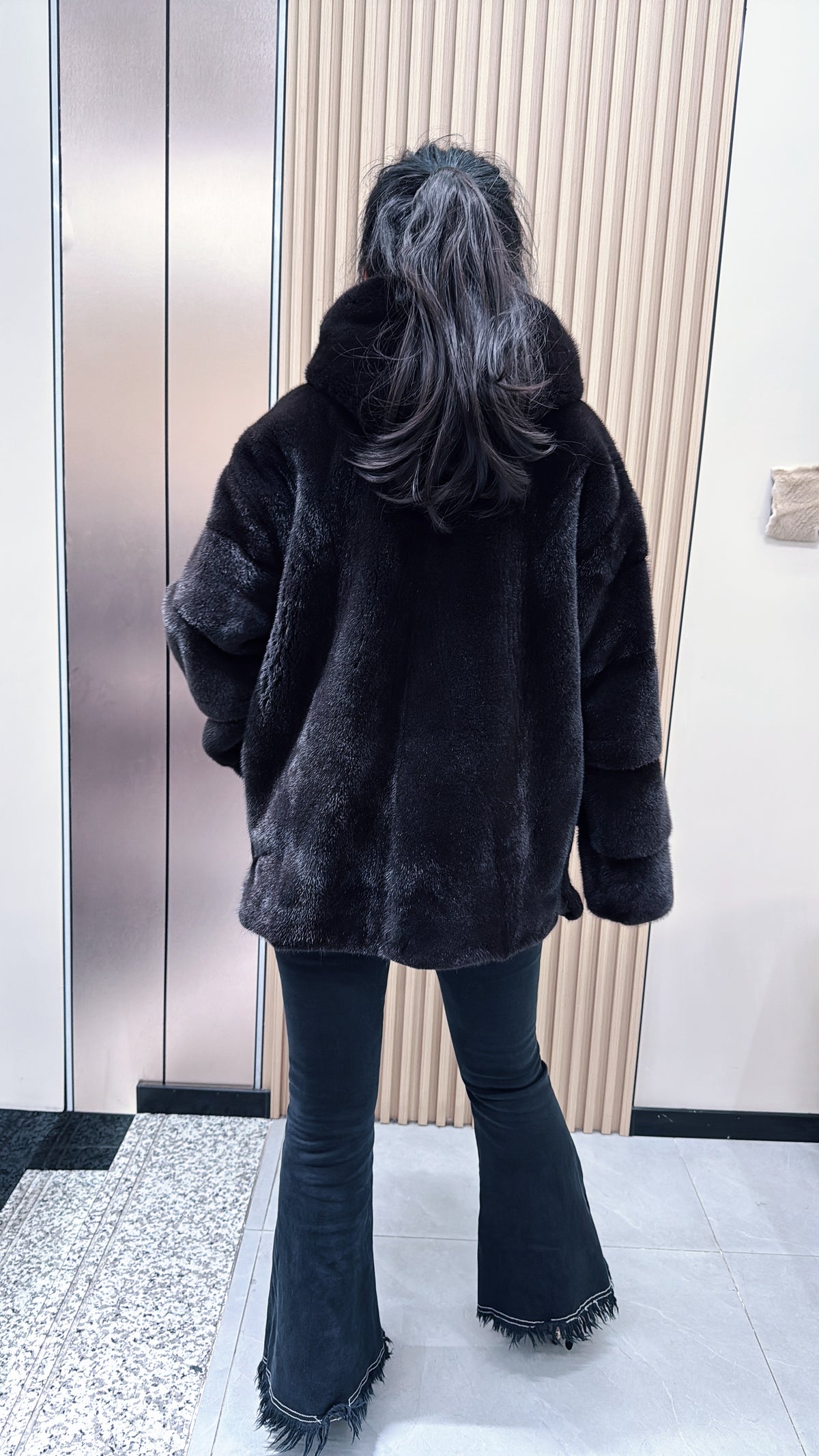 No. 088 Dark Brown Hooded Mink Fur Coat