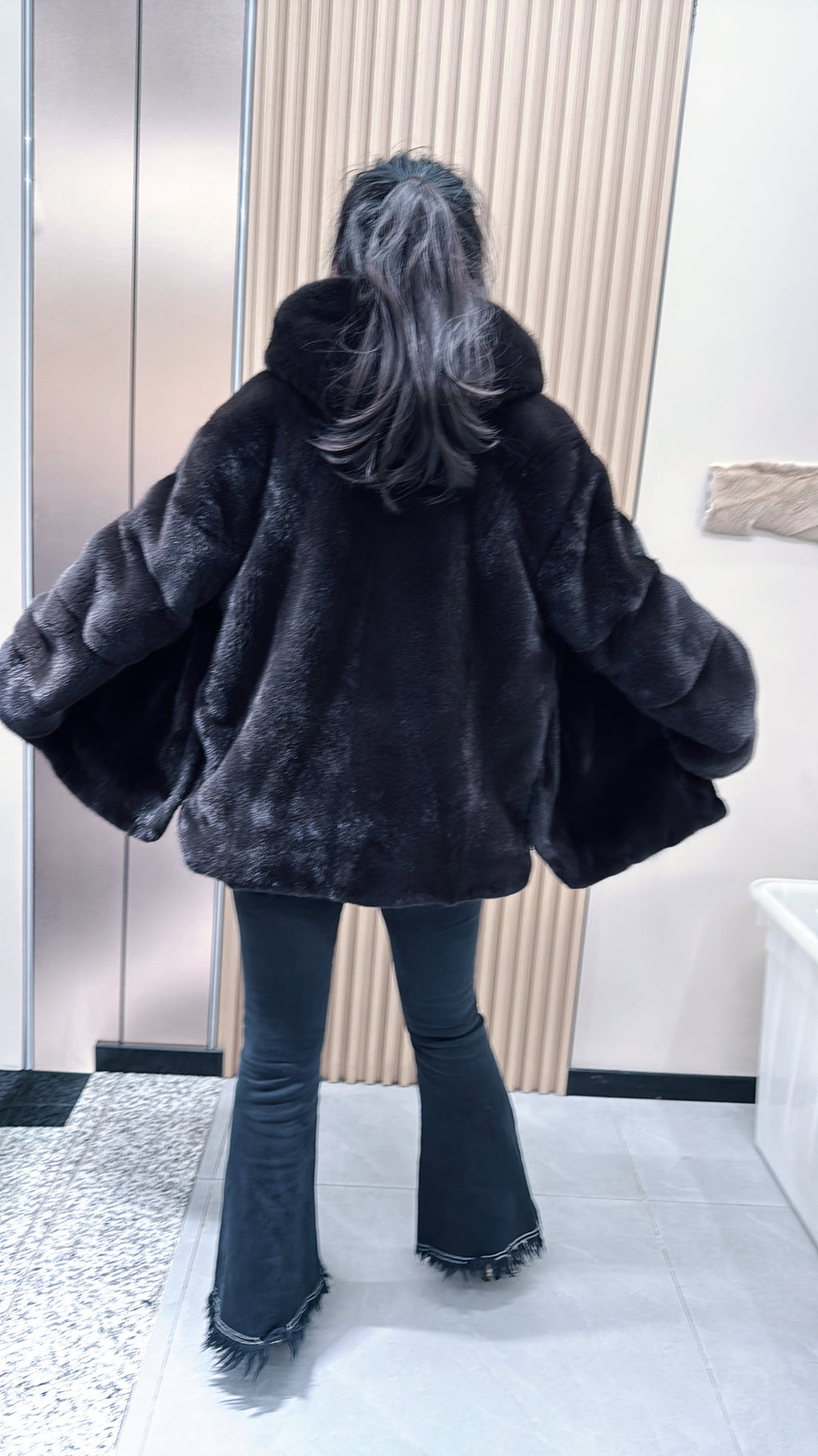 No. 088 Dark Brown Hooded Mink Fur Coat