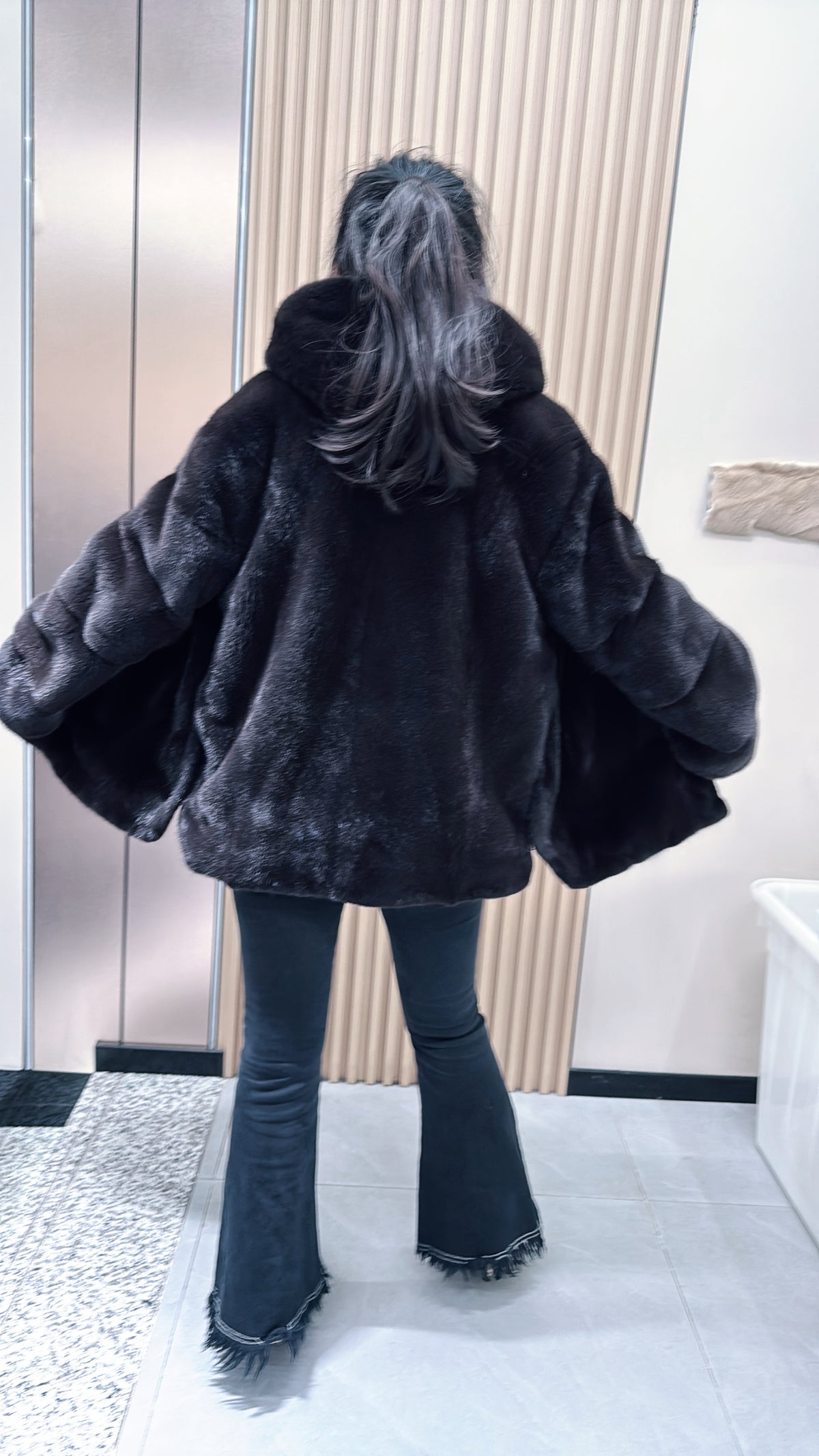 No. 088 Dark Brown Hooded Mink Fur Coat