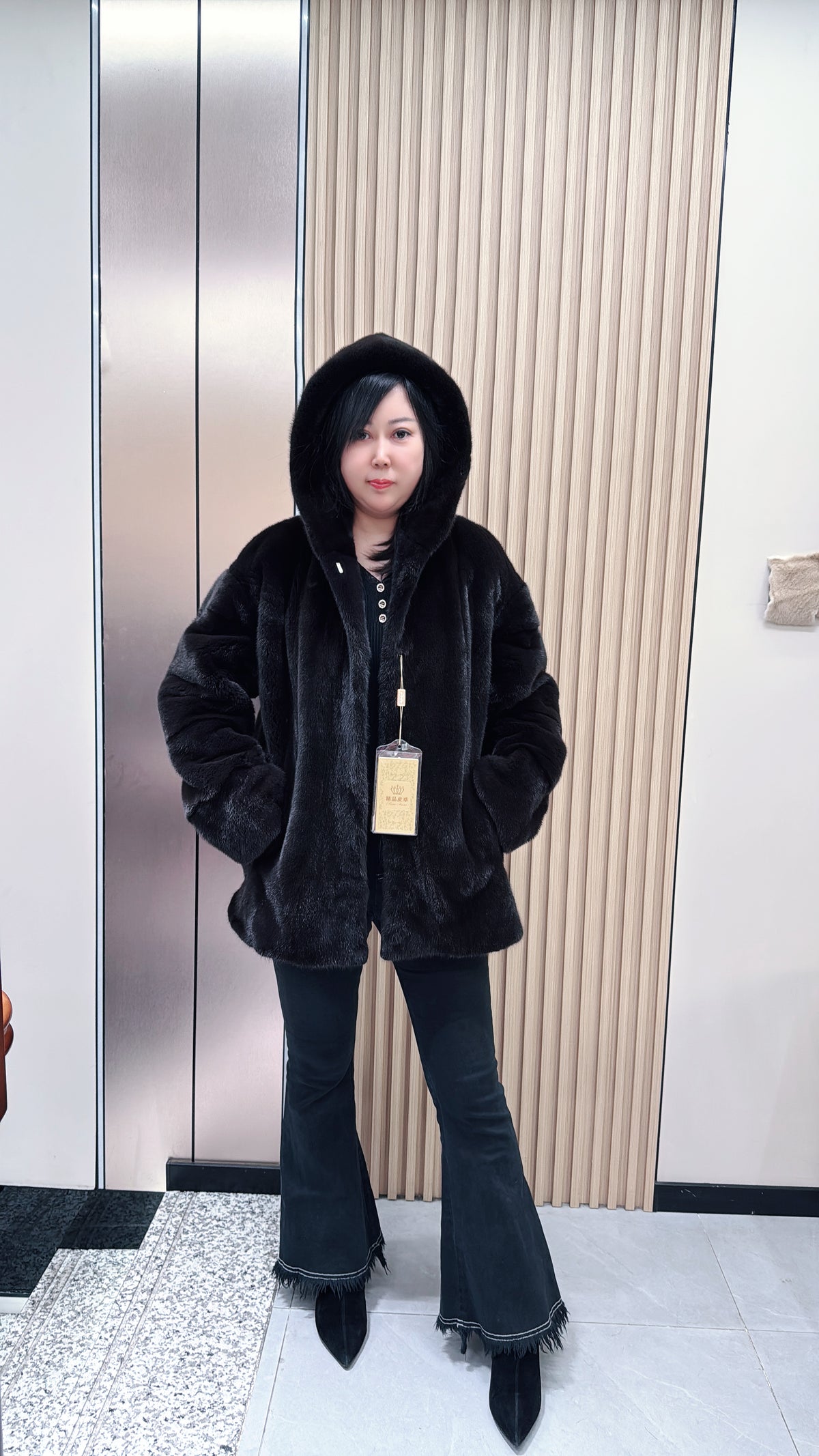 No. 088 Dark Brown Hooded Mink Fur Coat