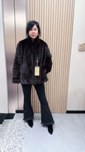 No. 087 Dark Brown Stand-Collar Mink Fur Coat