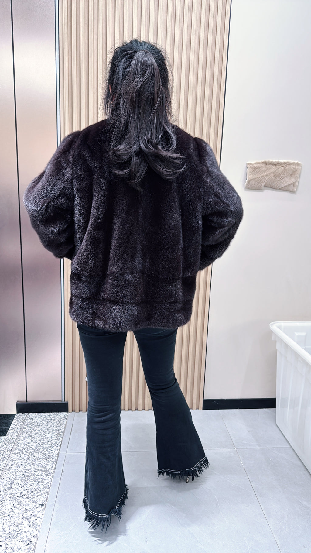 No. 087 Dark Brown Stand-Collar Mink Fur Coat
