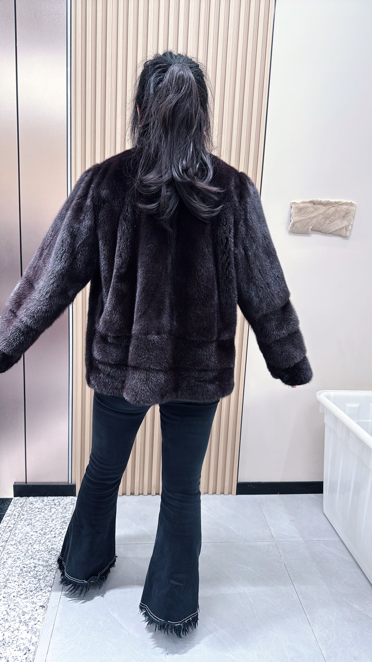 No. 087 Dark Brown Stand-Collar Mink Fur Coat