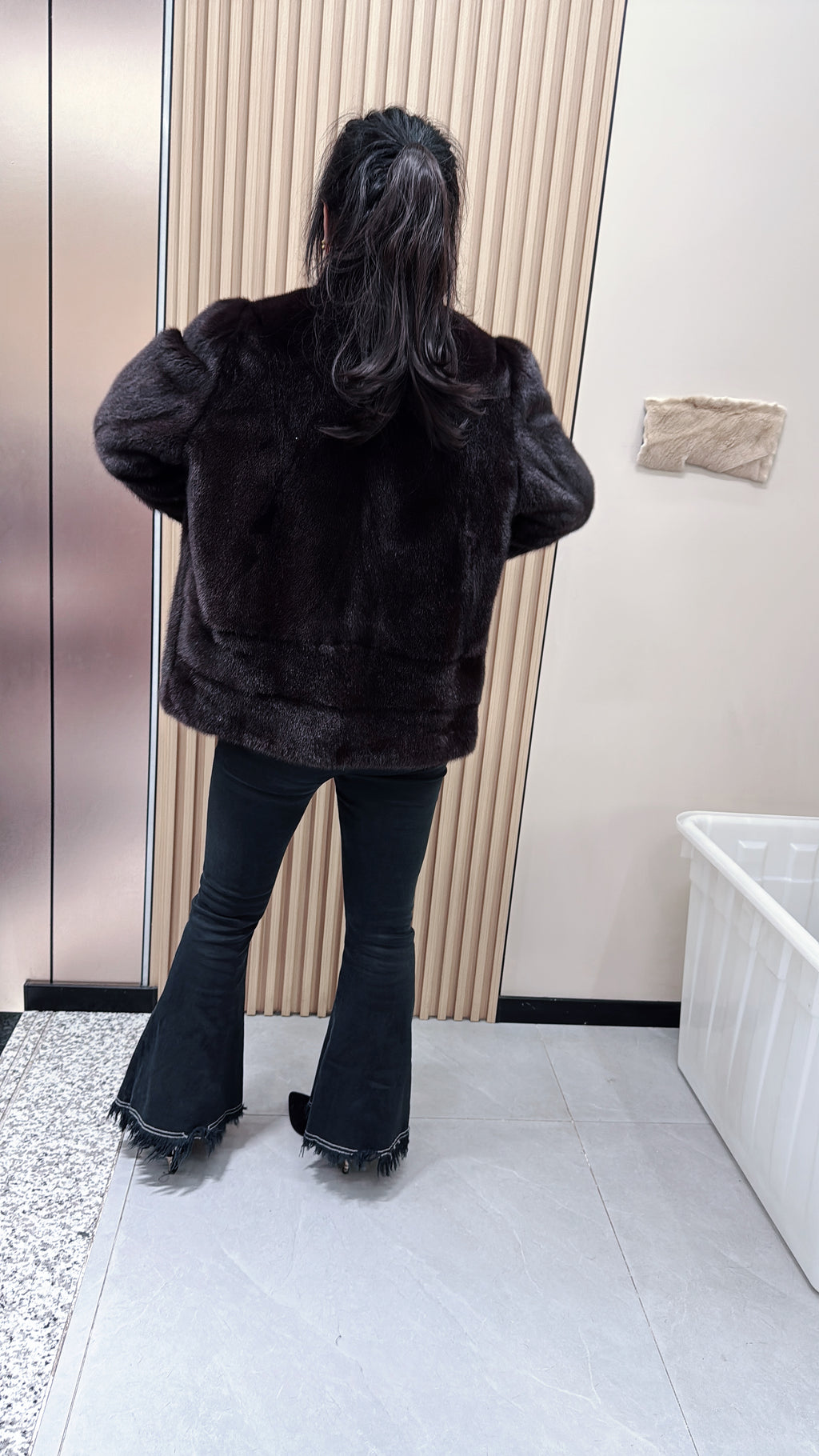 No. 087 Dark Brown Stand-Collar Mink Fur Coat