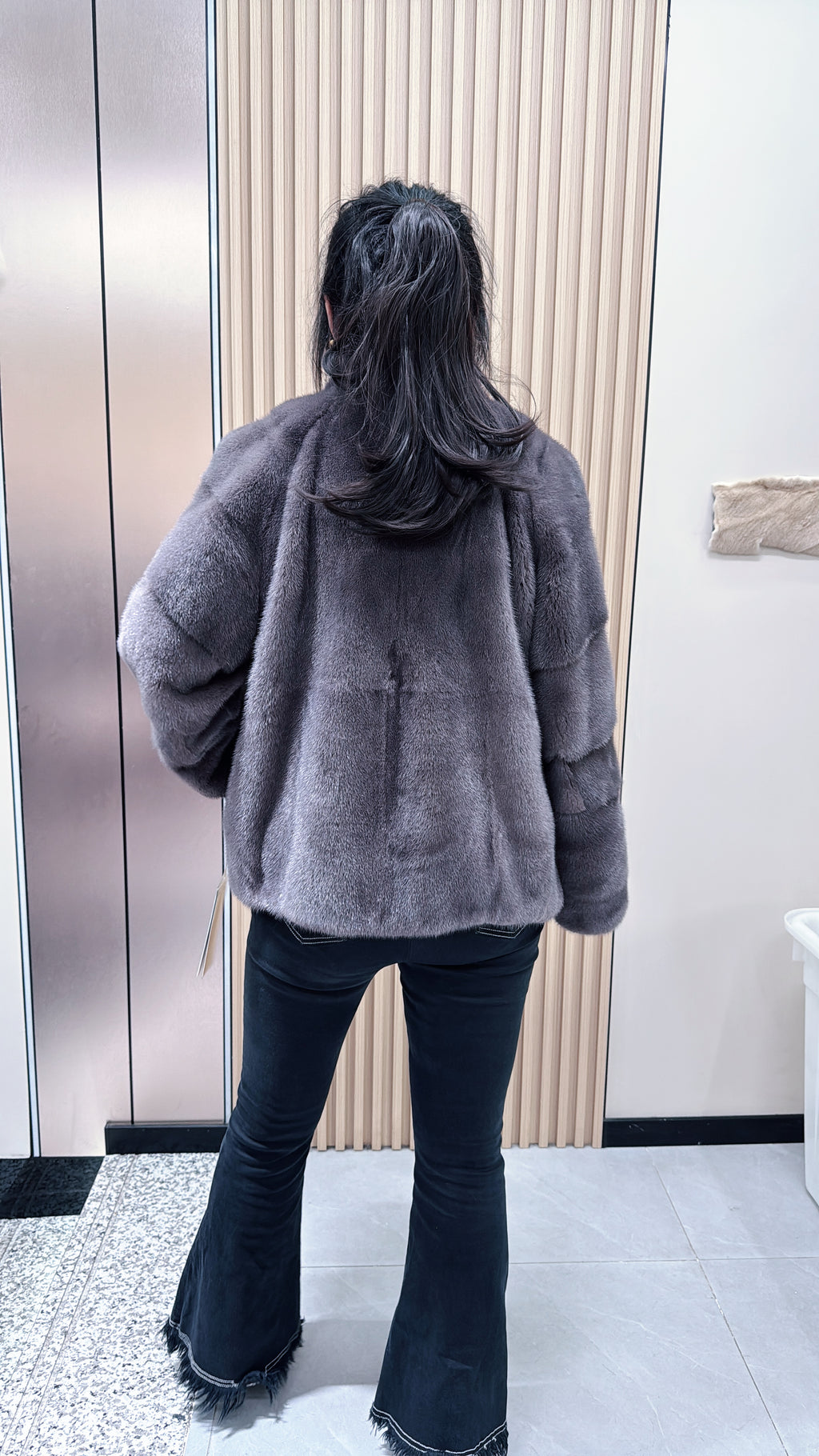 No. 086 Light Brown Stand-Collar Mink Fur Coat