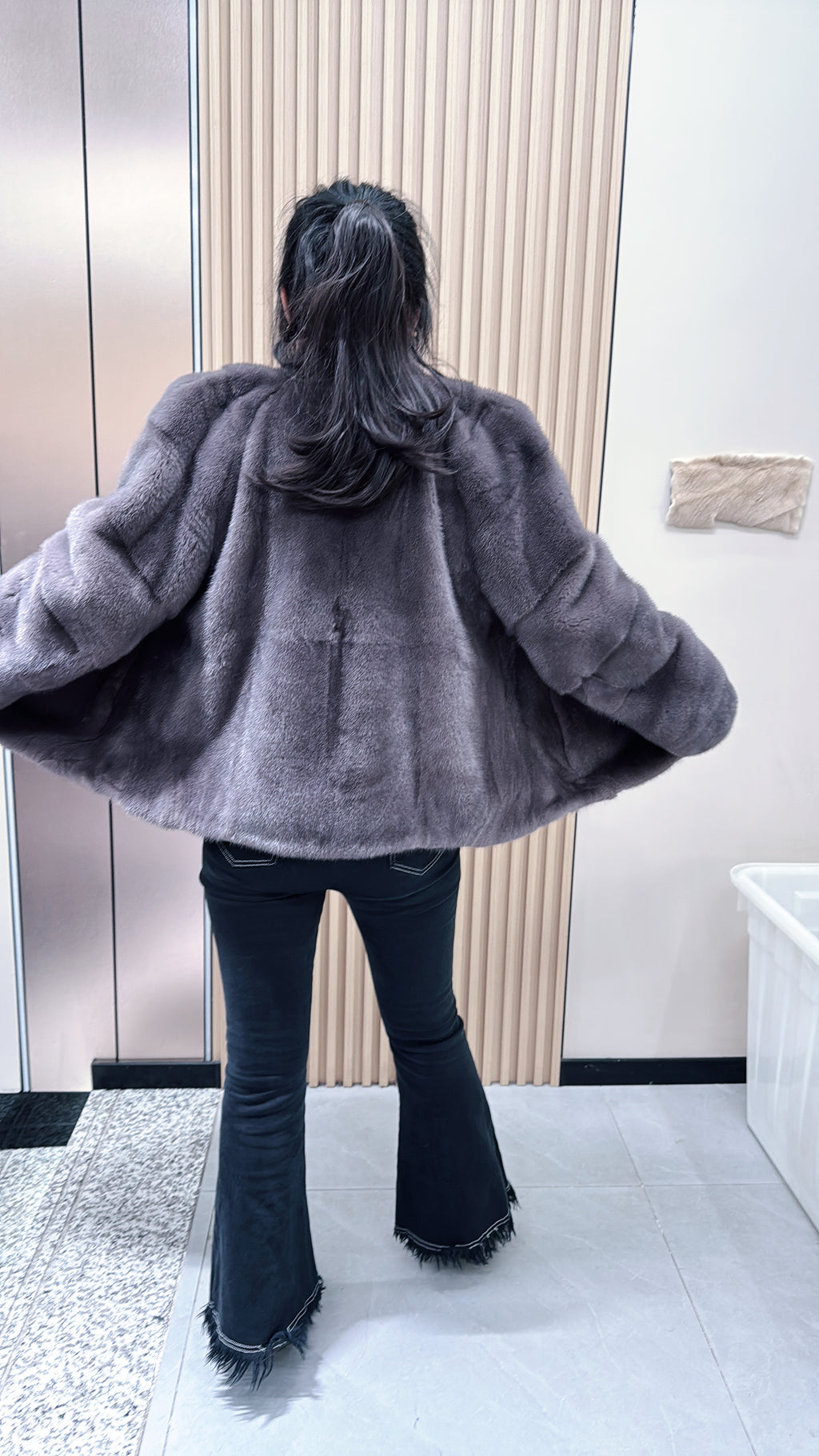 No. 086 Light Brown Stand-Collar Mink Fur Coat
