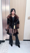 No. 092 Dark Brown Ombré Print Mink Fur Coat (with Shawl Collar)
