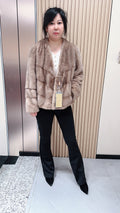 No. 039 Beige V-neck mink fur coat (AB fit)