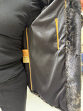 No. 094 Black printed hooded mink fur coat.