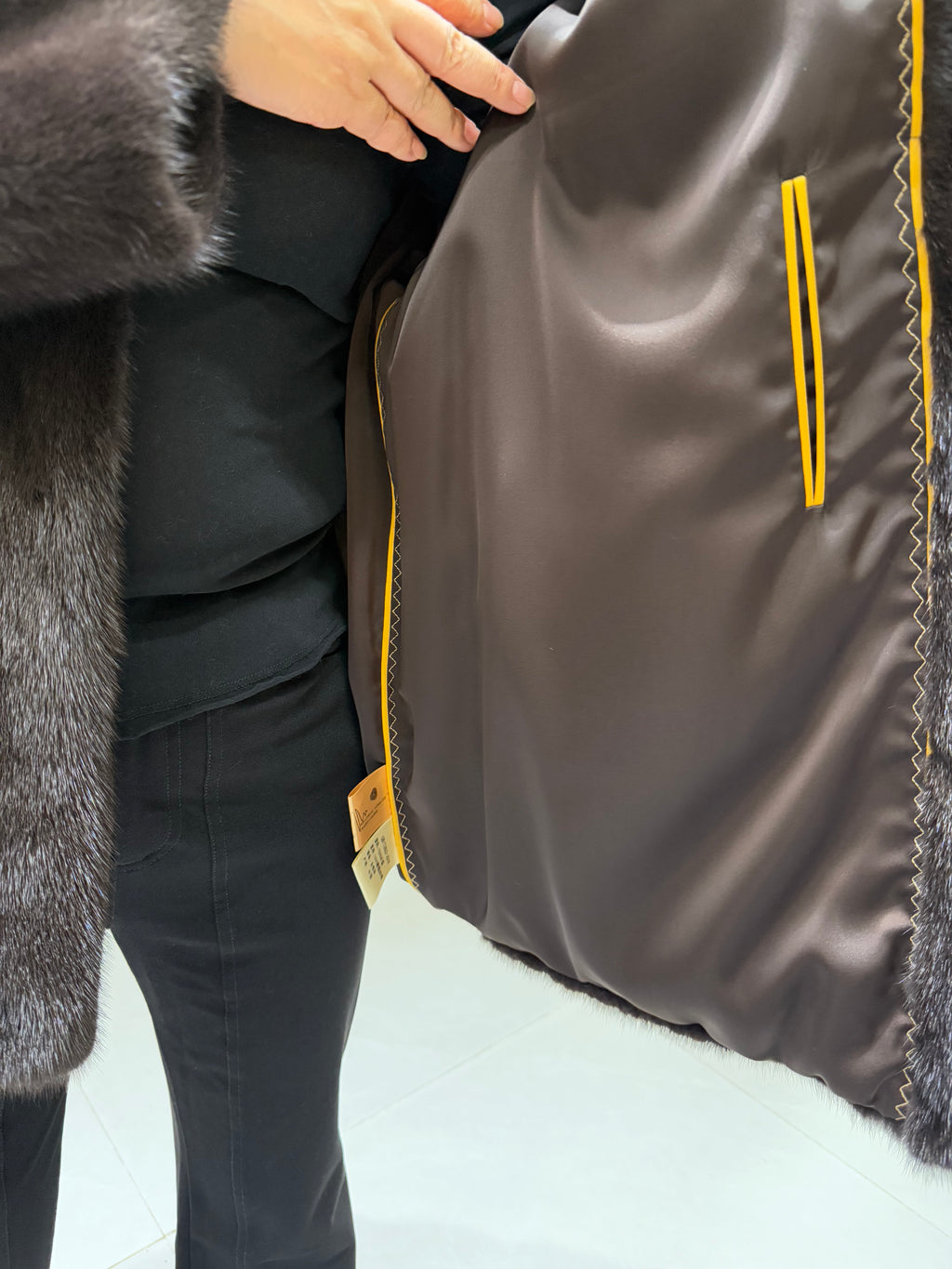 No. 102 Dark Brown Stand-Collar Mink Fur Coat