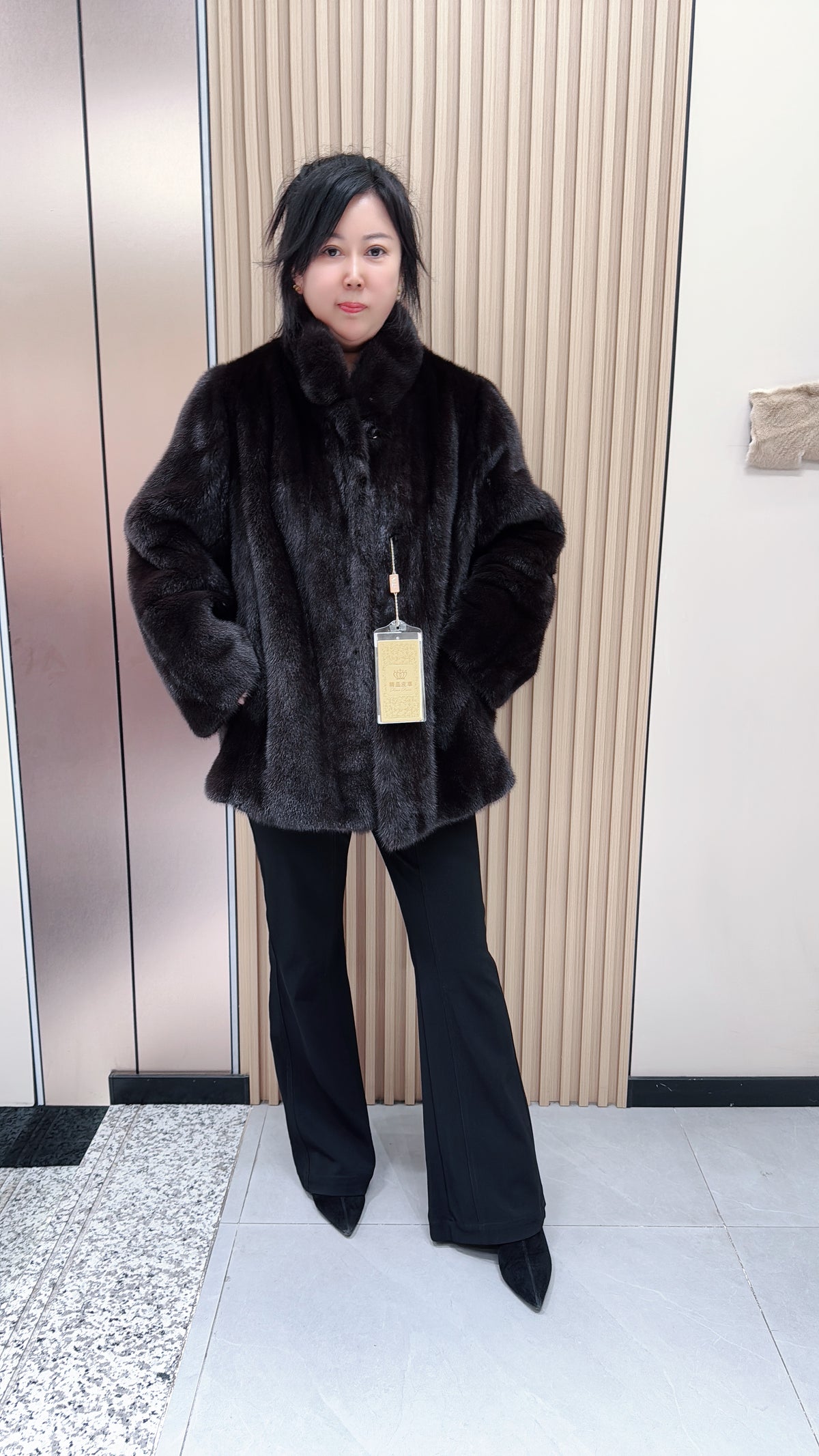 No. 102 Dark Brown Stand-Collar Mink Fur Coat