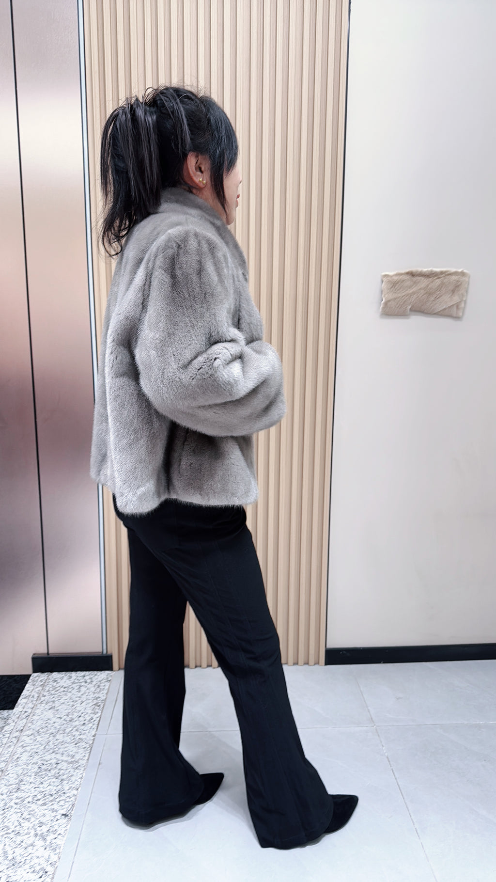 No. 101 Grey Stand-Collar Mink Fur Coat