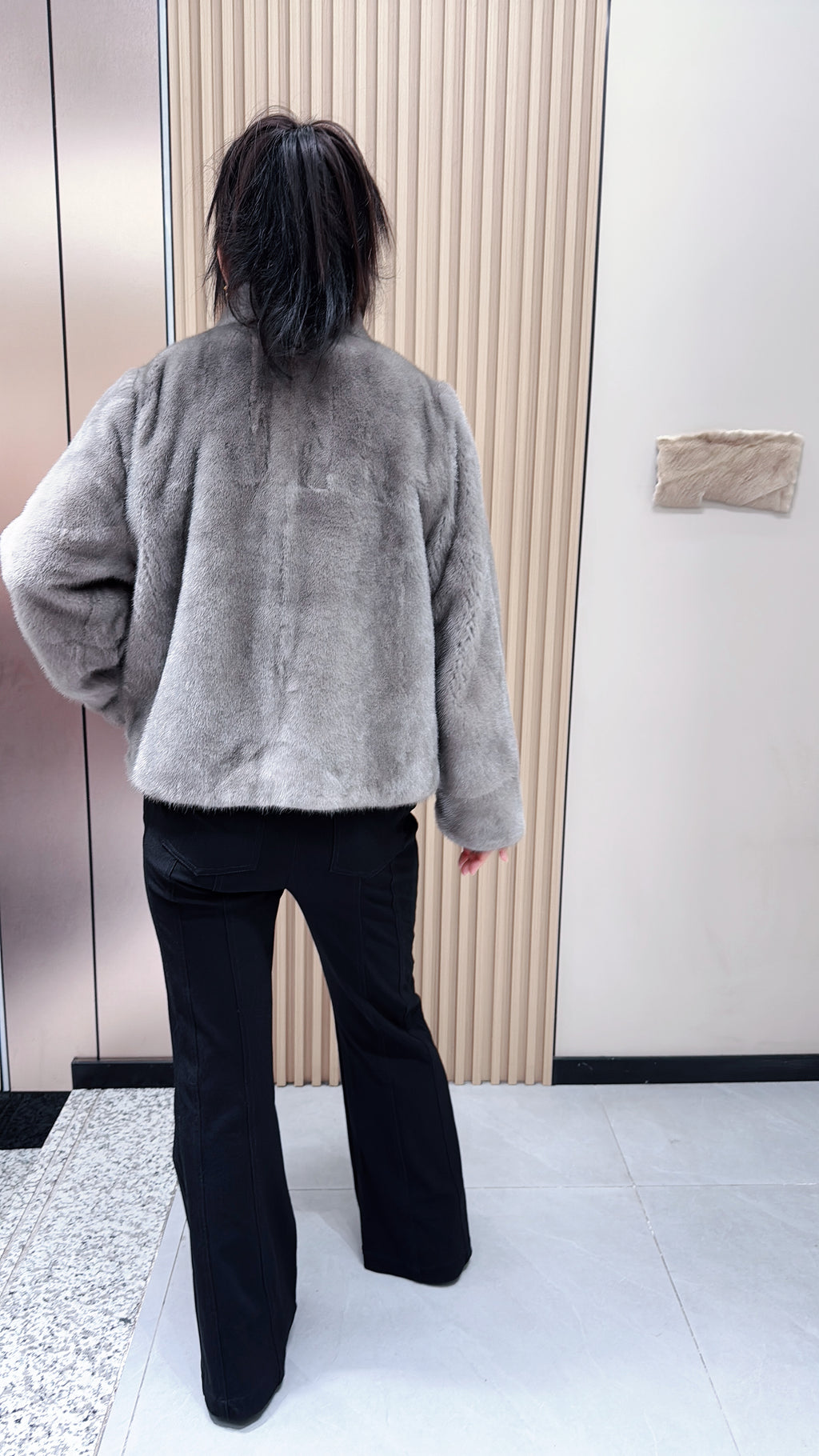 No. 101 Grey Stand-Collar Mink Fur Coat