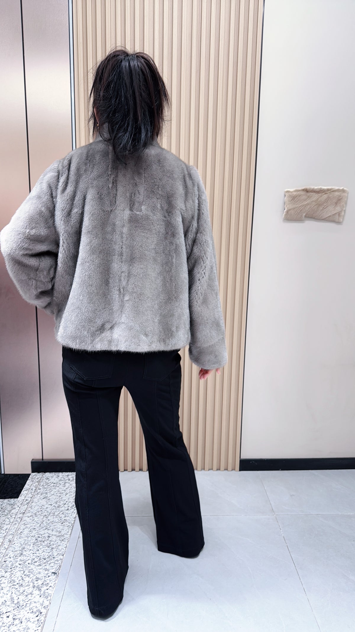 No. 101 Grey Stand-Collar Mink Fur Coat