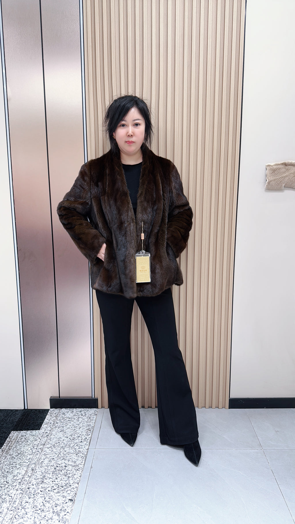 No. 103 Dark Brown V-Neck Mink Fur Coat