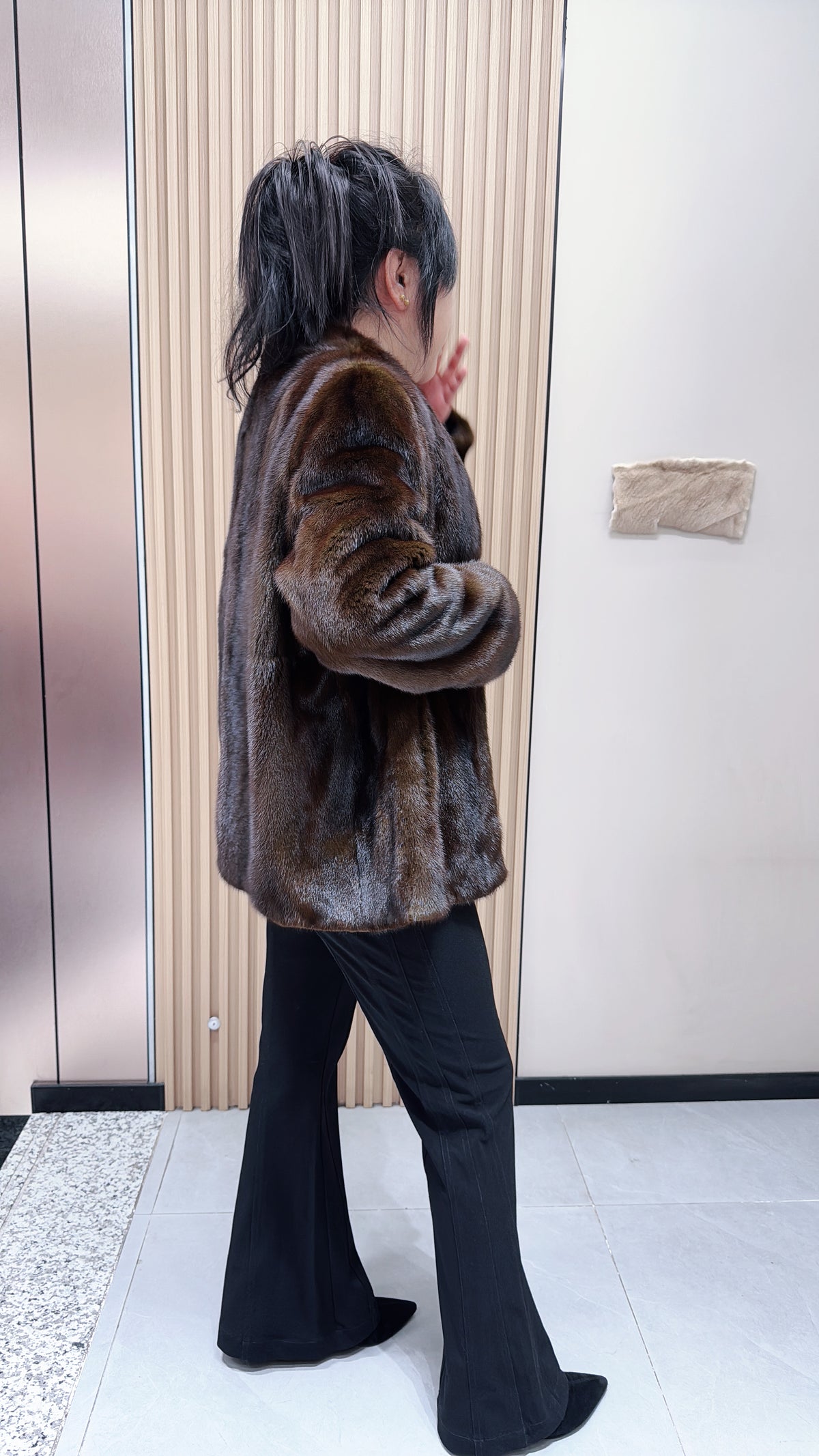 No. 103 Dark Brown V-Neck Mink Fur Coat
