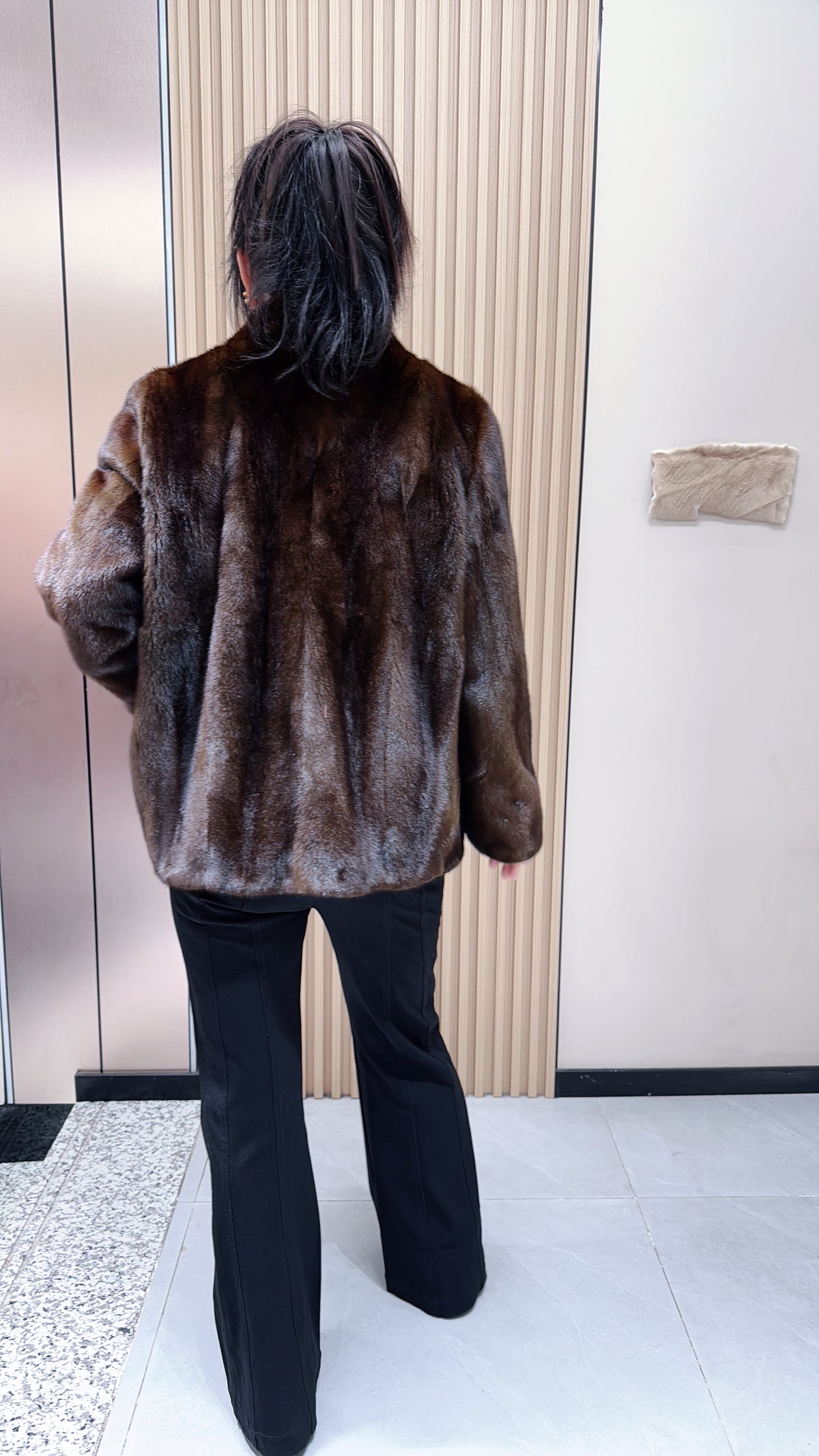 No. 103 Dark Brown V-Neck Mink Fur Coat