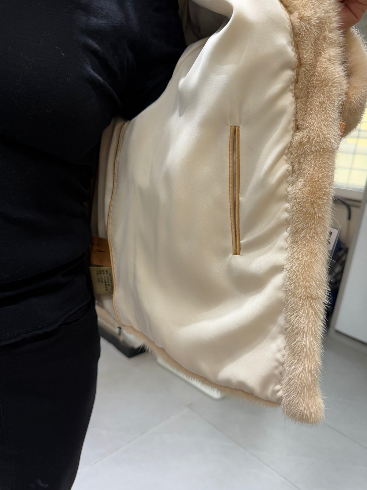 No. 104 Beige Stand-Collar Mink Fur Coat