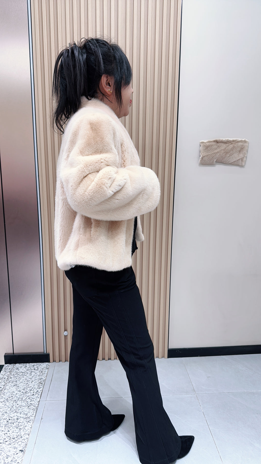 No. 104 Beige Stand-Collar Mink Fur Coat