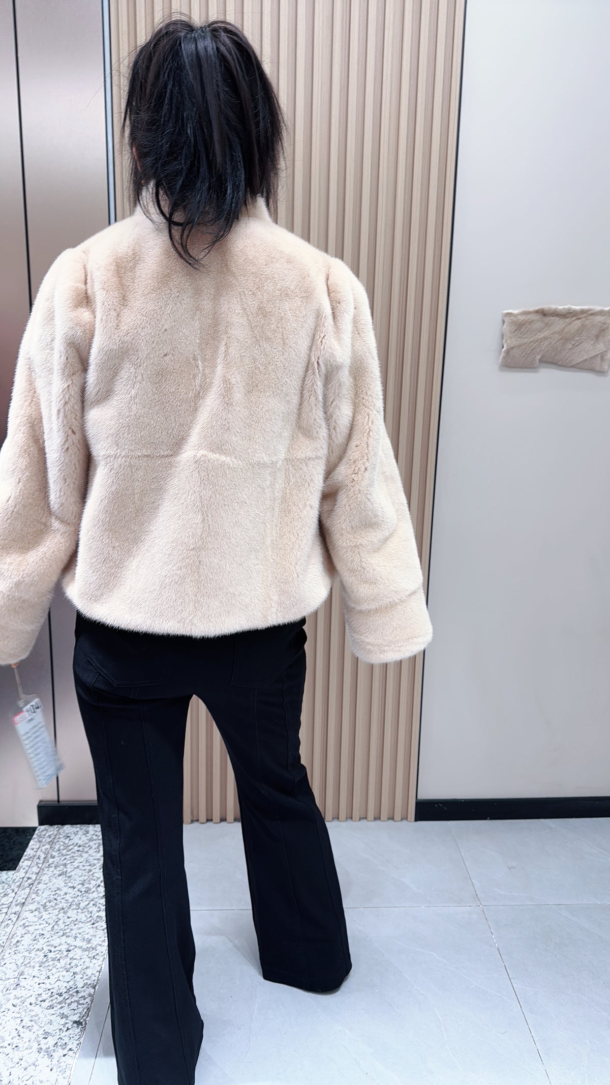 No. 104 Beige Stand-Collar Mink Fur Coat