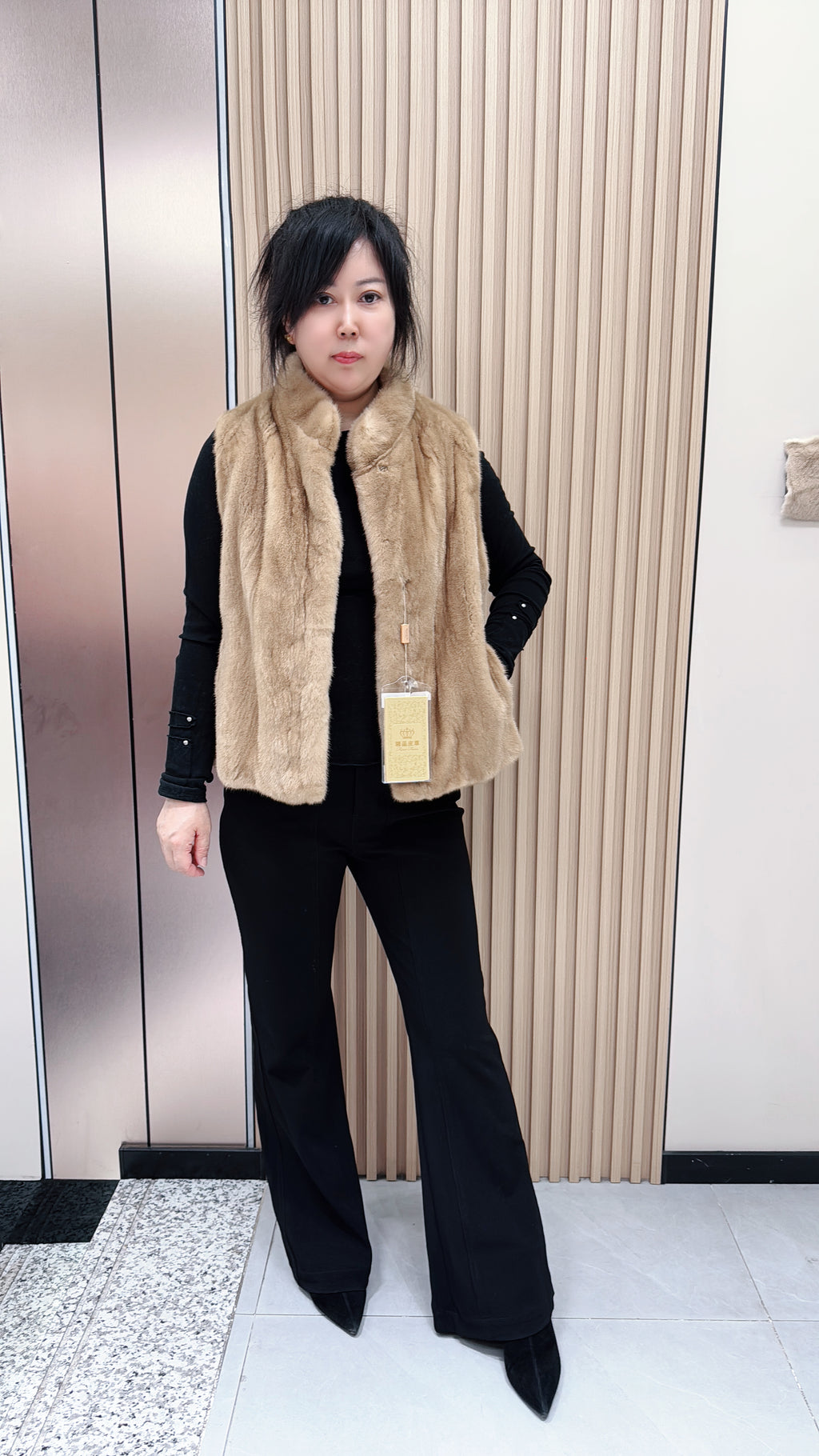 No. 109 Light Brown Stand-Collar Mink Fur Vest