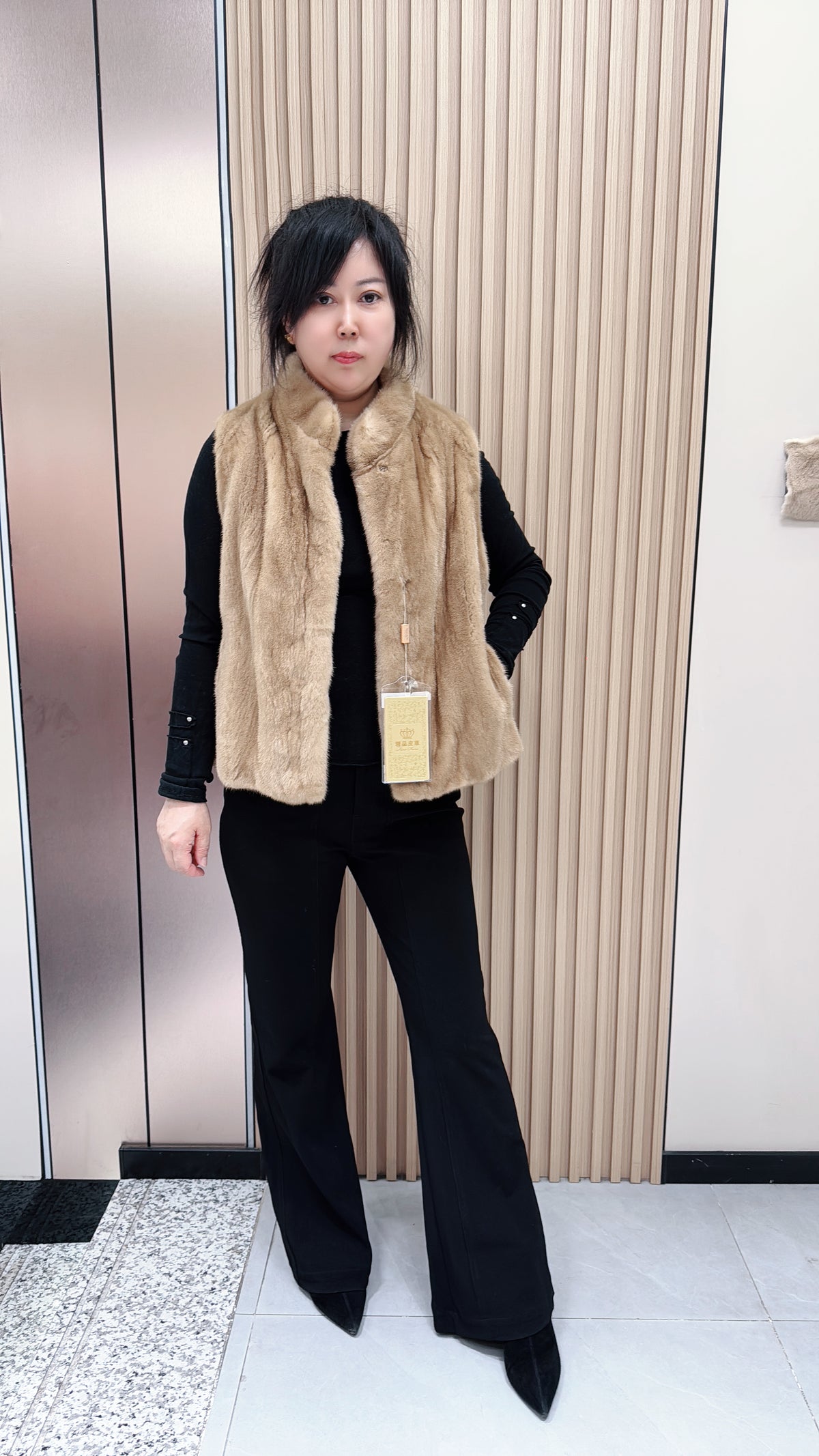 No. 109 Light Brown Stand-Collar Mink Fur Vest