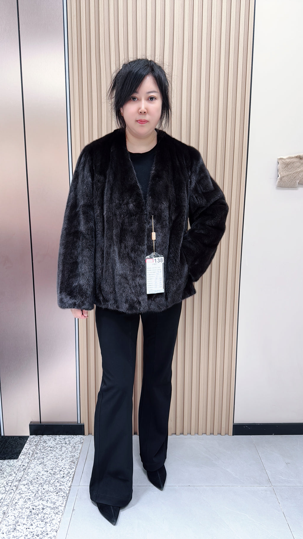 No. 138 Dark Brown V-Neck Mink Fur Coat