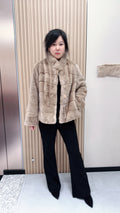 No. 142 Deep Beige Stand-Collar Horizontal-Panel Mink Fur Coat