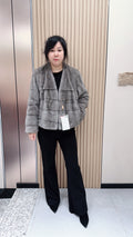 No. 134 Grey V-neck mink fur coat featuring an AB panel design.