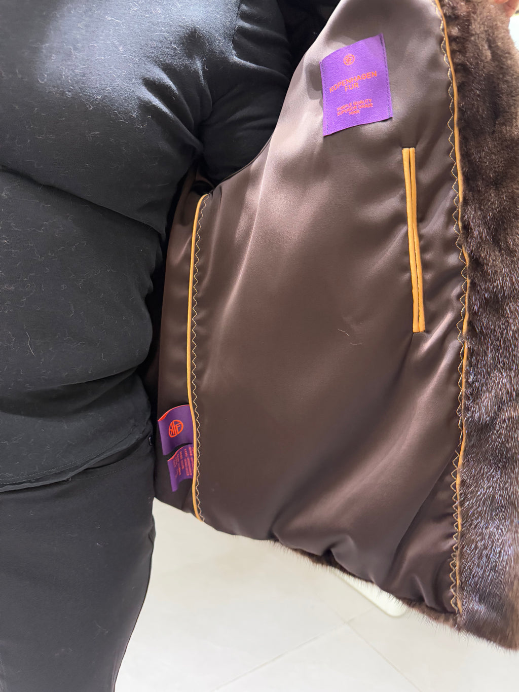 No. 132 Dark Brown V-Neck Mink Fur Coat (with Cuffed Sleeves)