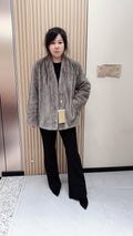 No. 131 Grey V-neck mink fur coat