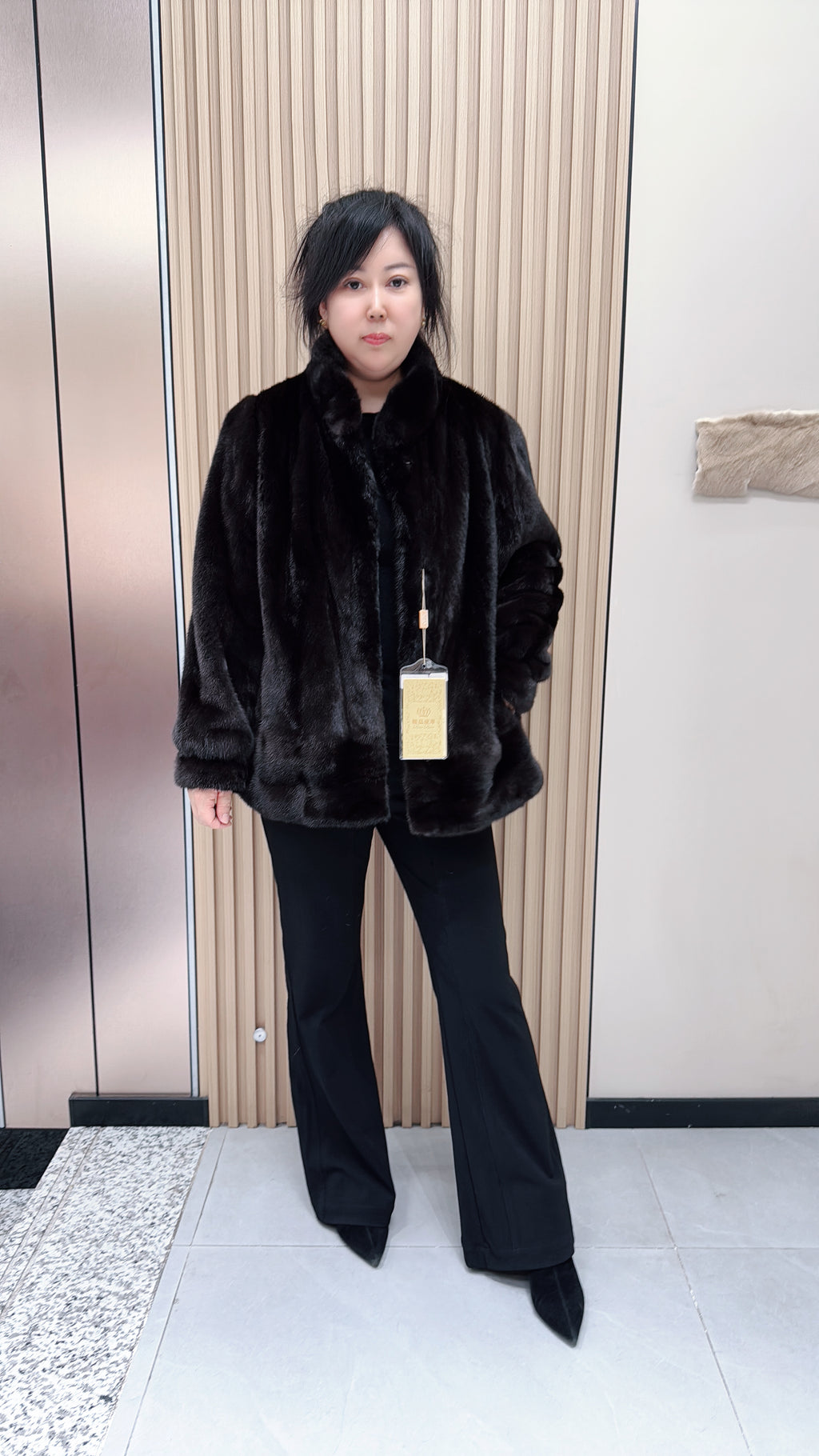 No. 121 Dark Brown Stand-Collar Mink Fur Coat