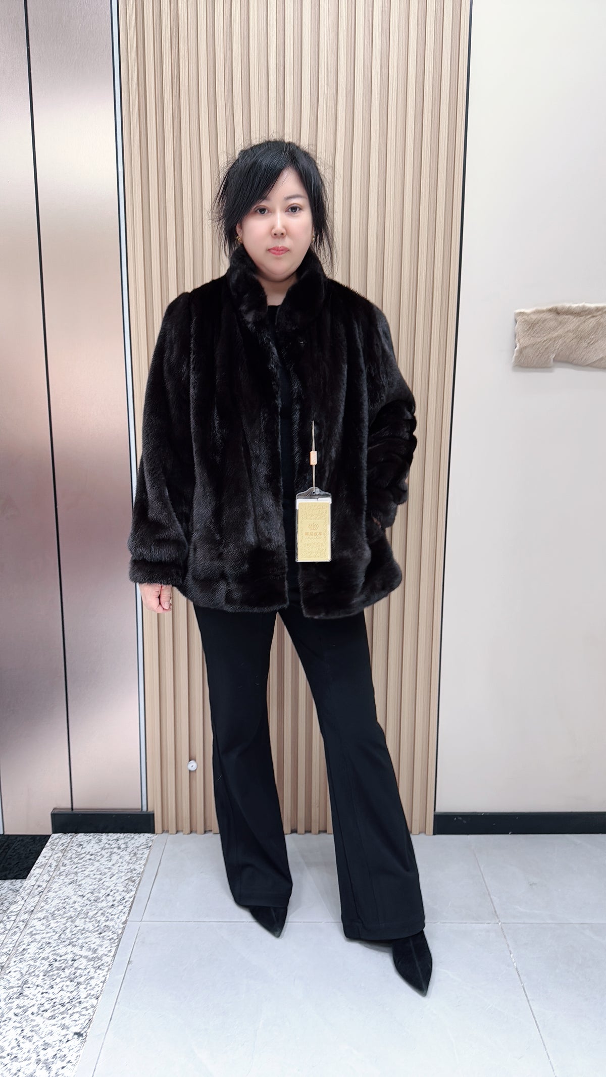 No. 121 Dark Brown Stand-Collar Mink Fur Coat
