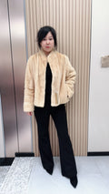 No. 139 Beige V-neck mink fur coat