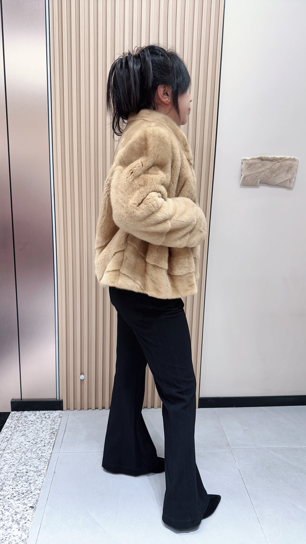 No. 113 Dark Beige Stand-Collar Mink Fur Coat