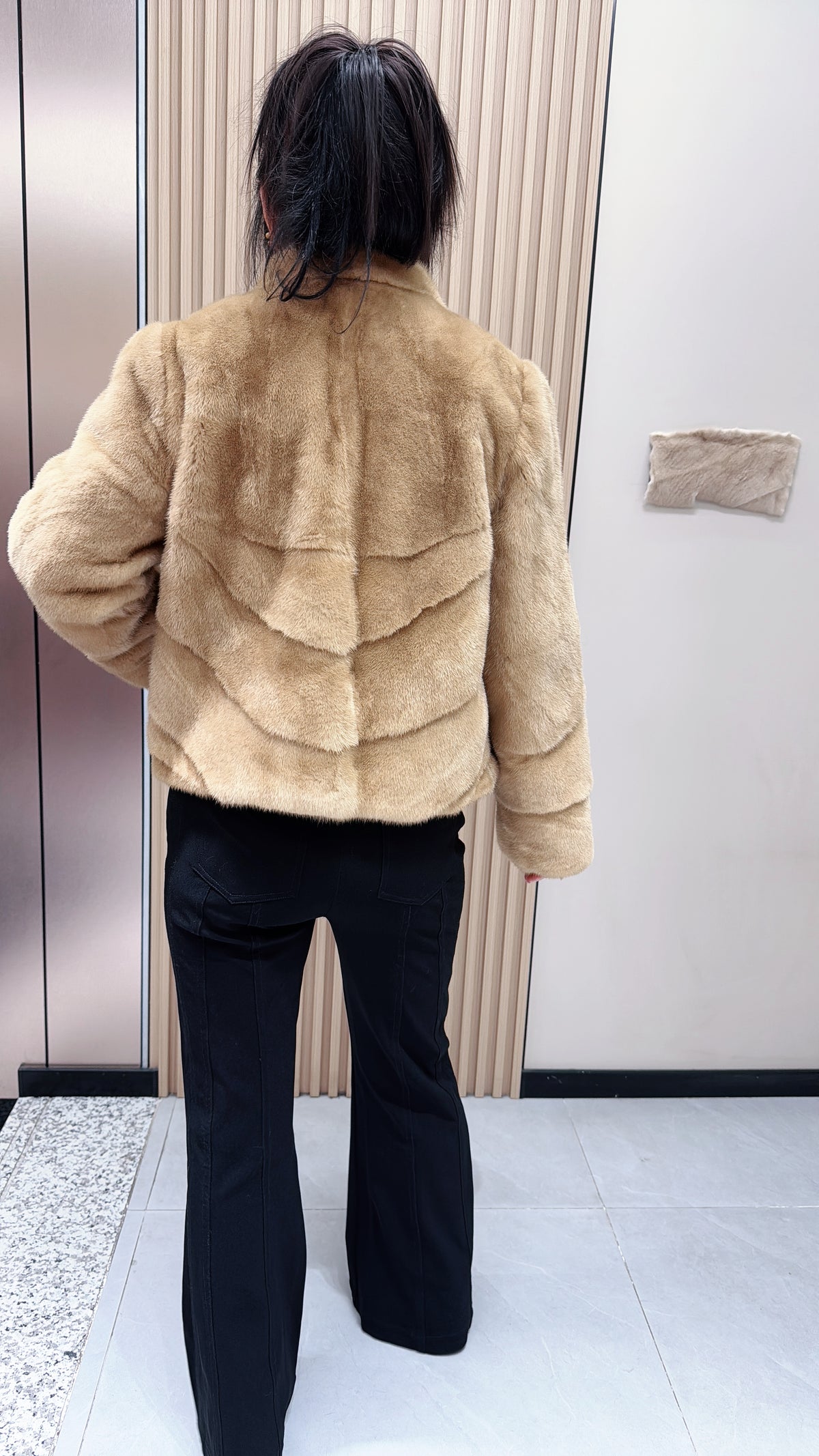 No. 113 Dark Beige Stand-Collar Mink Fur Coat
