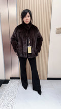 No. 116 Dark Brown Stand-Collar Mink Fur Coat