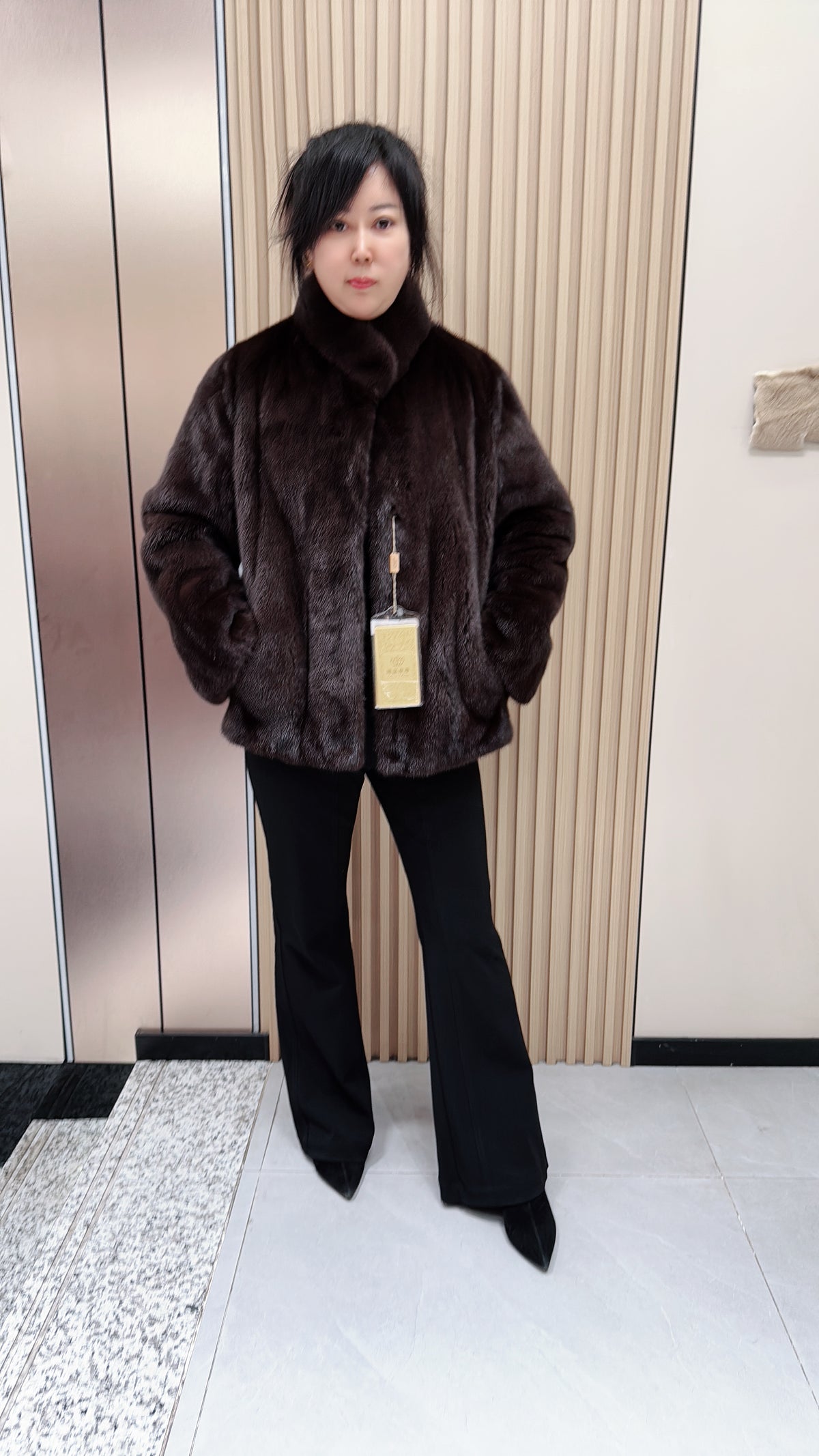 No. 116 Dark Brown Stand-Collar Mink Fur Coat