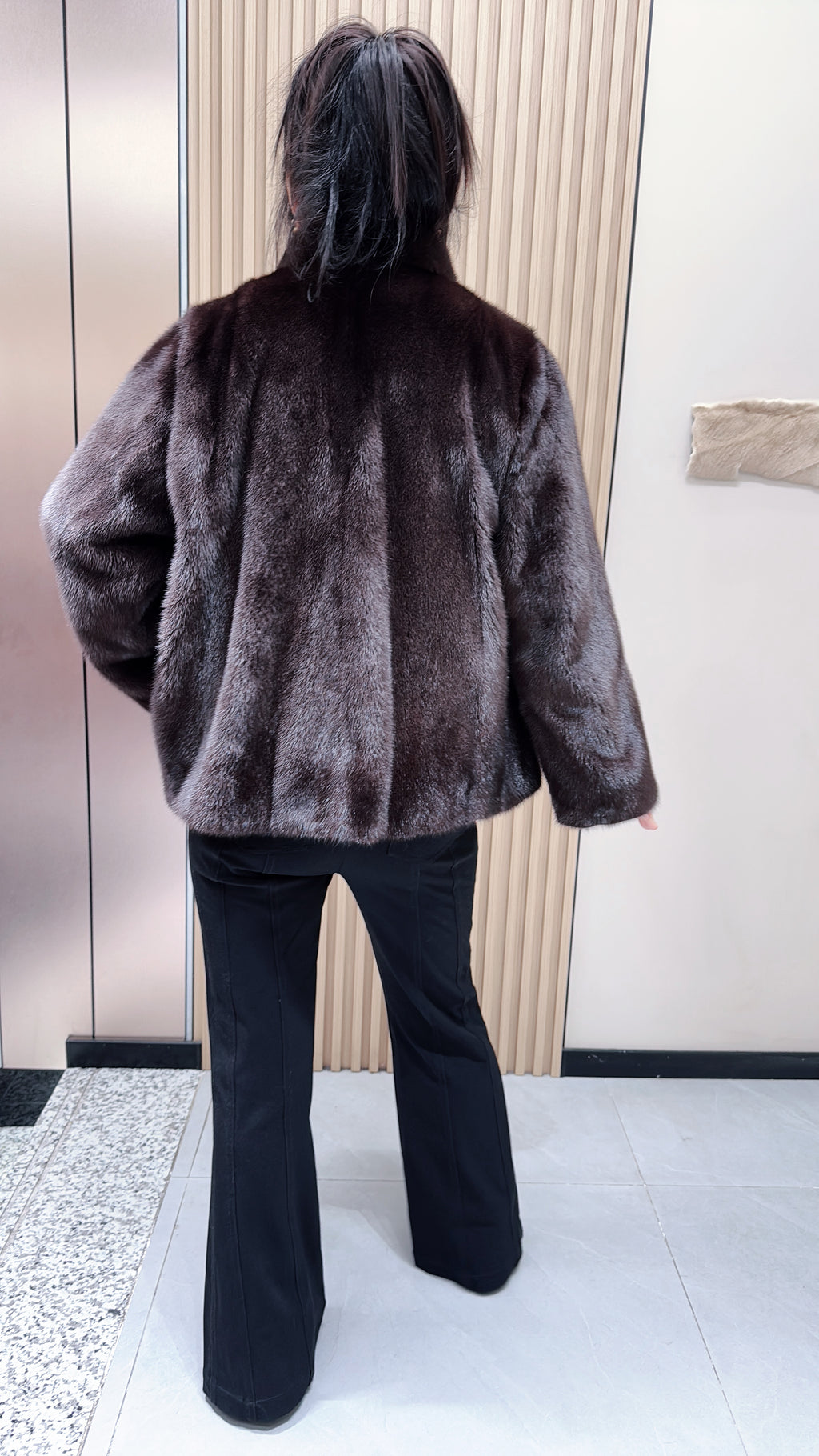 No. 116 Dark Brown Stand-Collar Mink Fur Coat