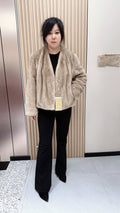 No. 115 Deep Beige V-Neck Mink Fur Coat