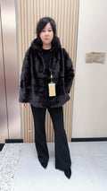 No. 114 Dark Brown Hooded Mink Fur Coat