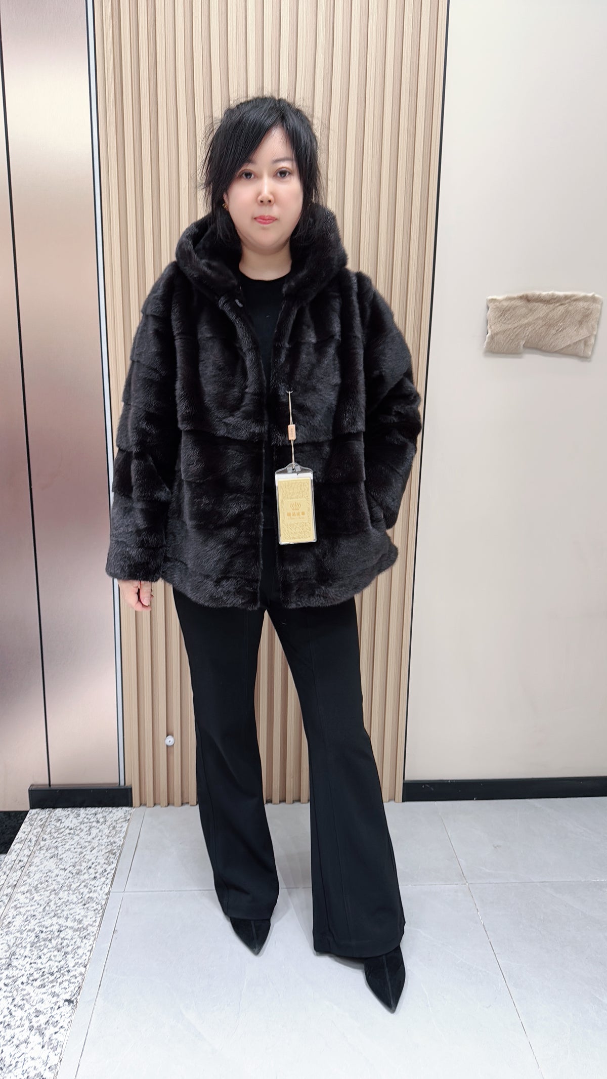 No. 114 Dark Brown Hooded Mink Fur Coat