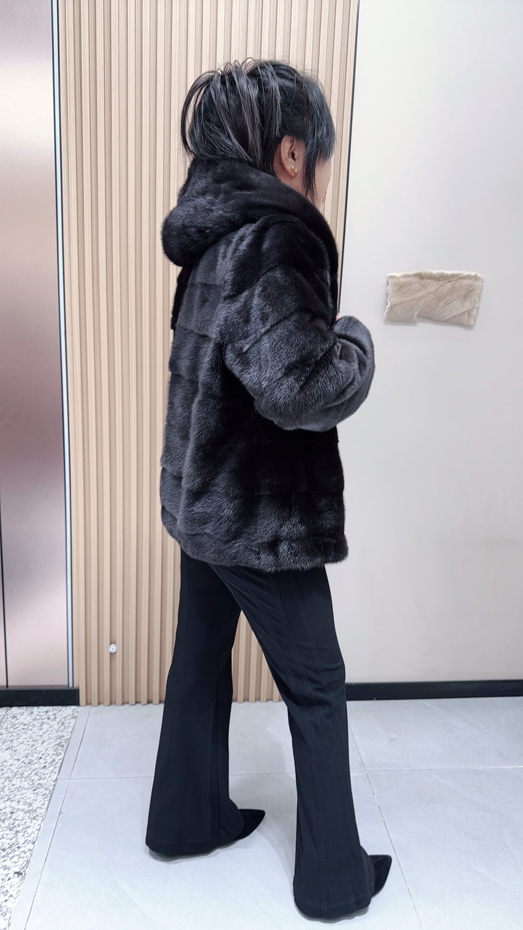 No. 114 Dark Brown Hooded Mink Fur Coat