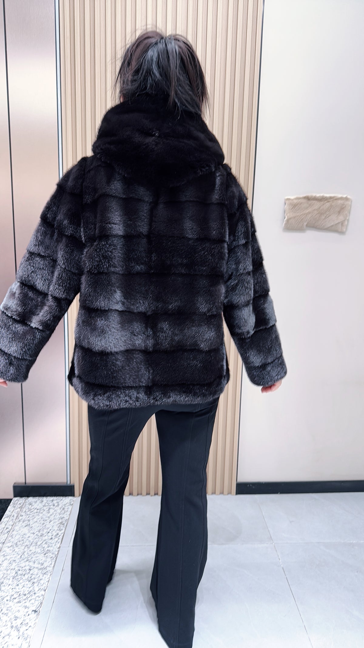 No. 114 Dark Brown Hooded Mink Fur Coat