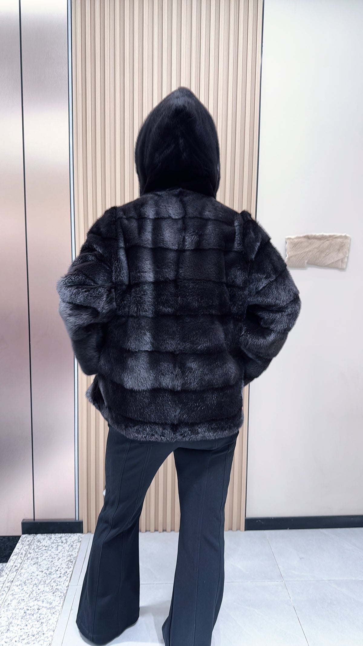 No. 114 Dark Brown Hooded Mink Fur Coat