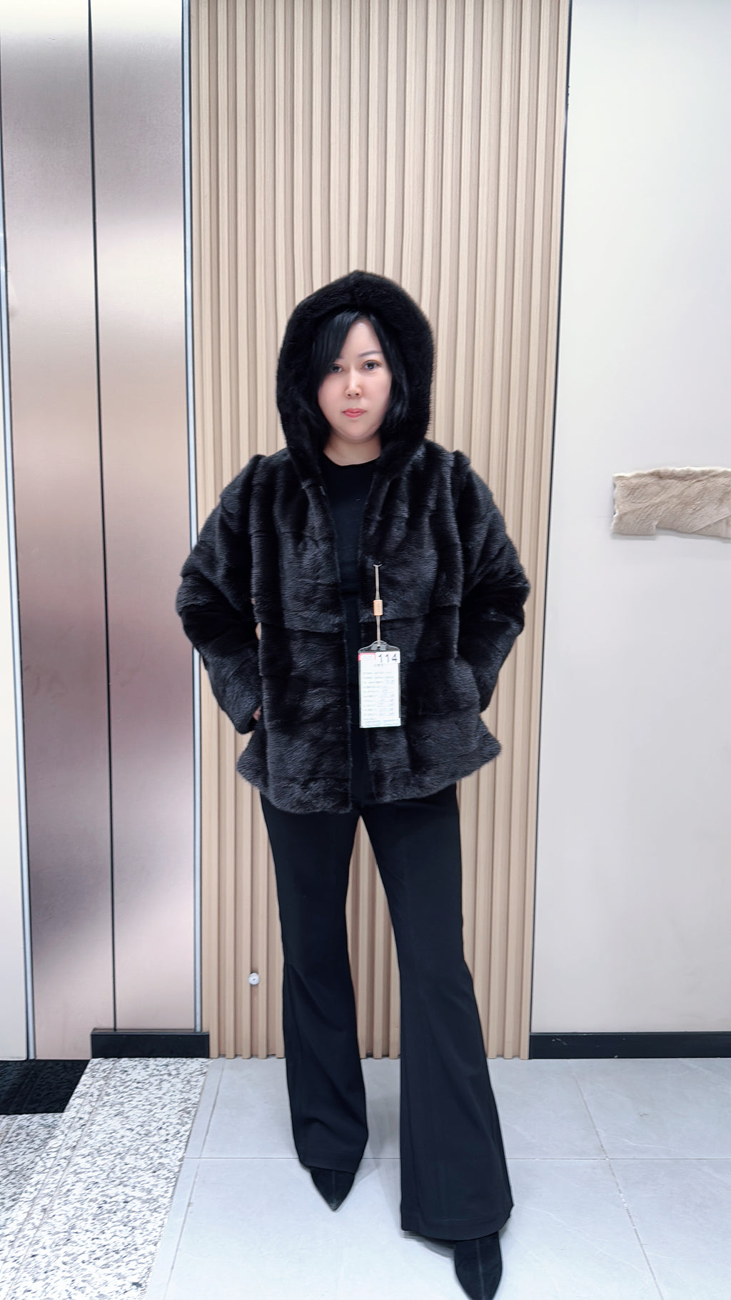 No. 114 Dark Brown Hooded Mink Fur Coat